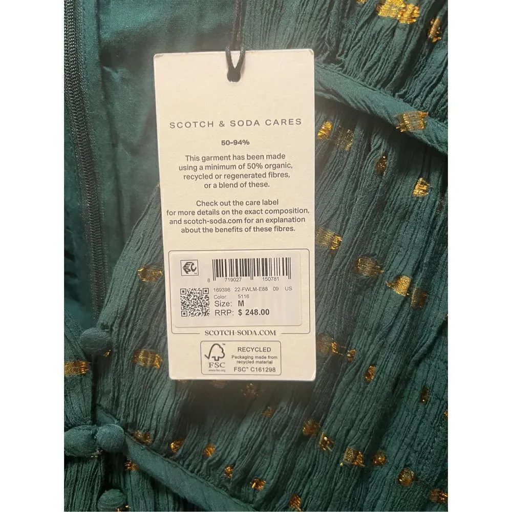 Scotch & Soda Long Sleeved Lurex Jacquard Ruffle Green Dress size M NWT$248 - Picture 9 of 9